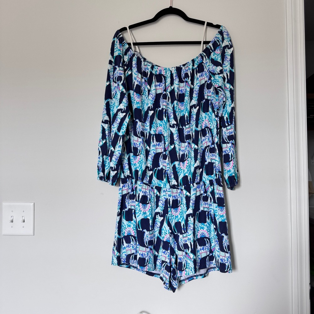 Lilly Pulitzer Lana Romper Alpaca My Bags‎ Blue Size Large